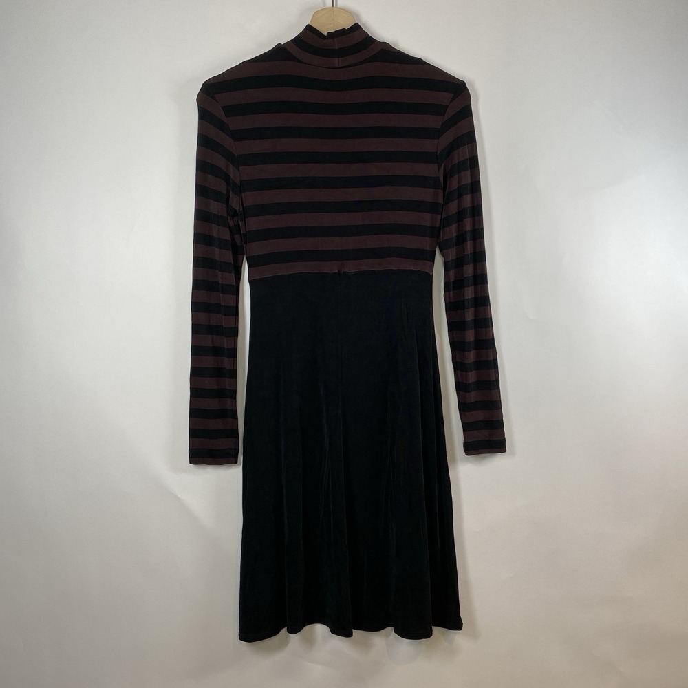 BCBG Maxazria Striped Mockneck Dress XS Emo Twee Black Jersey Knit Long Sleeve - Picture 6 of 14